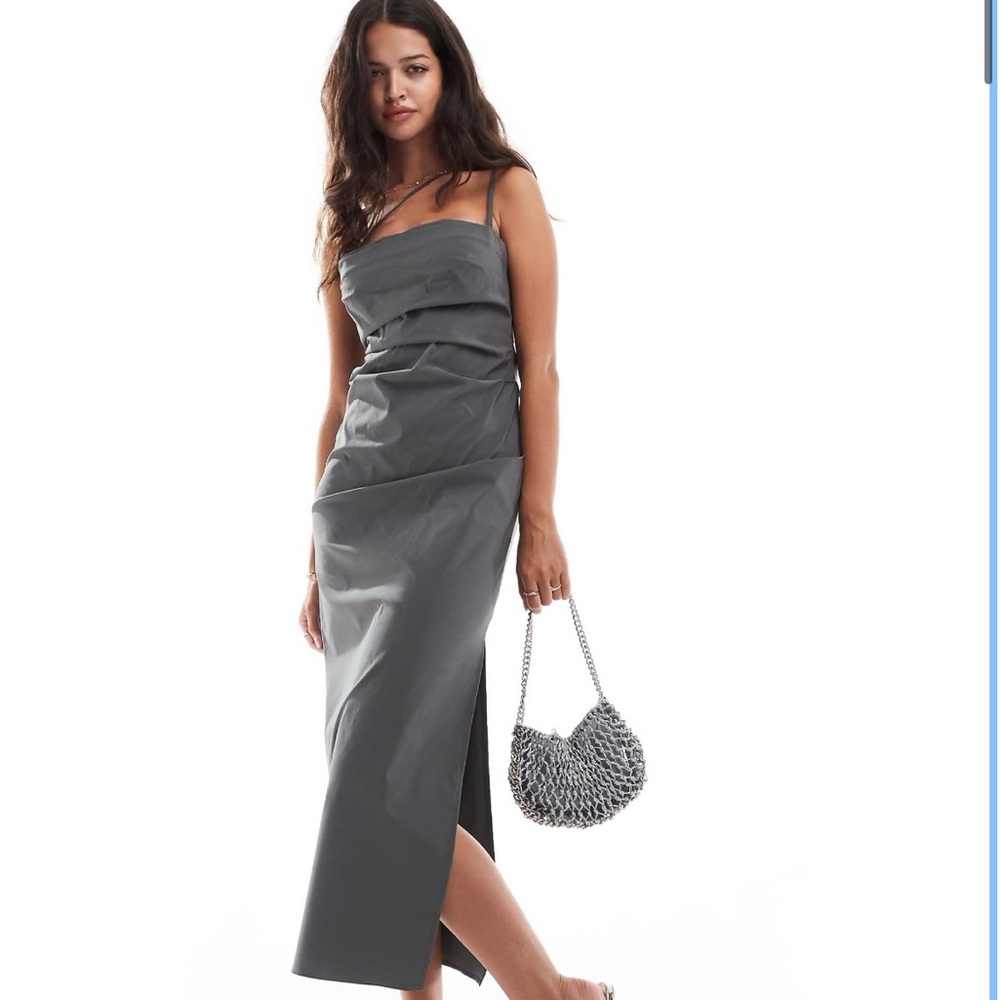 ASOS DESIGN structured ruched bodycon midi dress in slate gray